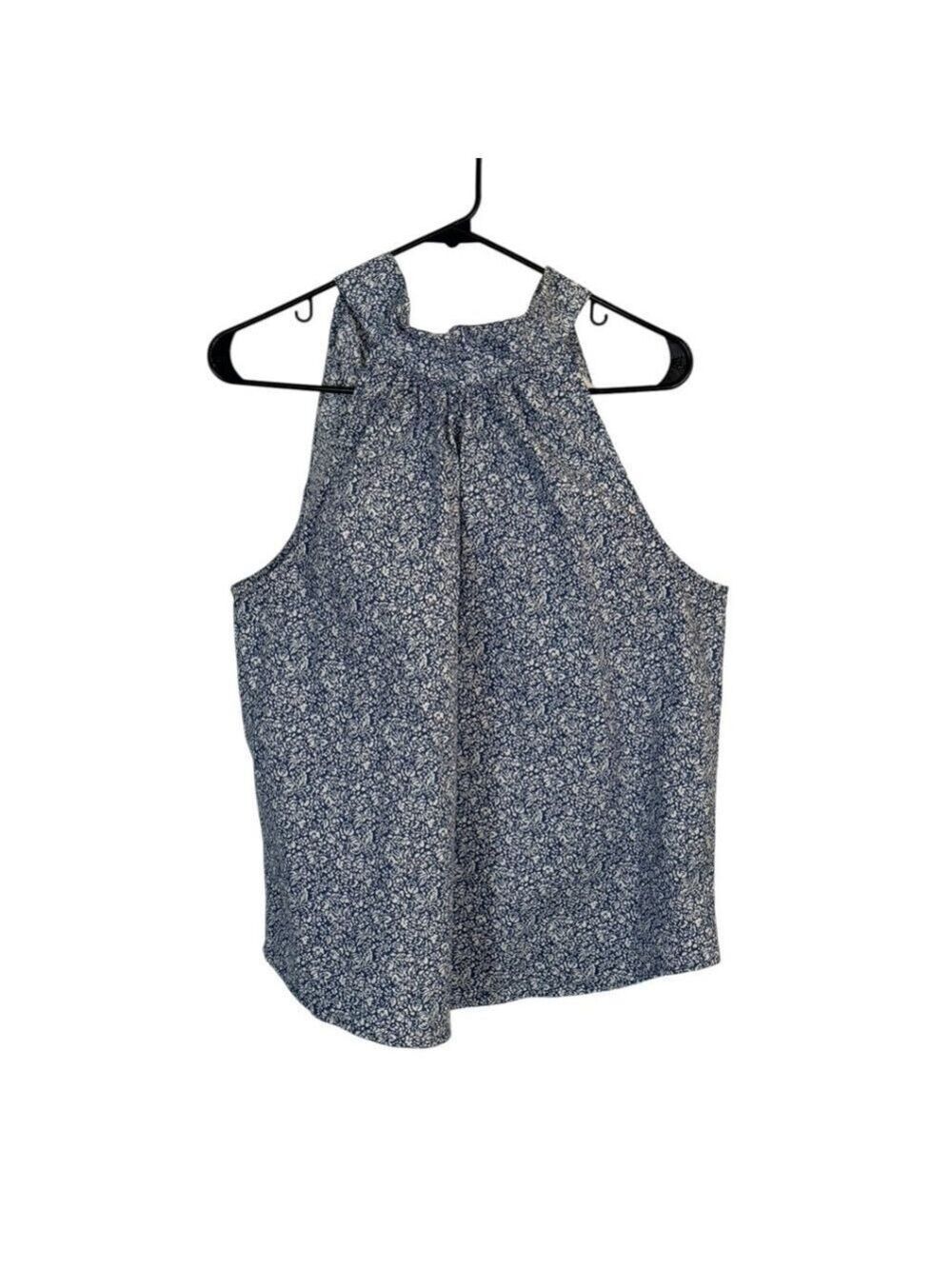 J. Crew Blue White Floral Ruffle Sleeveless Blouse Size 10 Cotton Tie Back